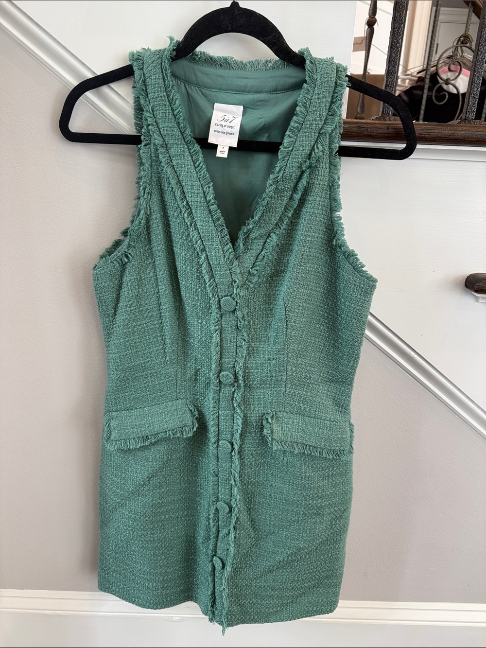 cinq a sept Seafoam Green Sleeveless Tweed Shift Dress